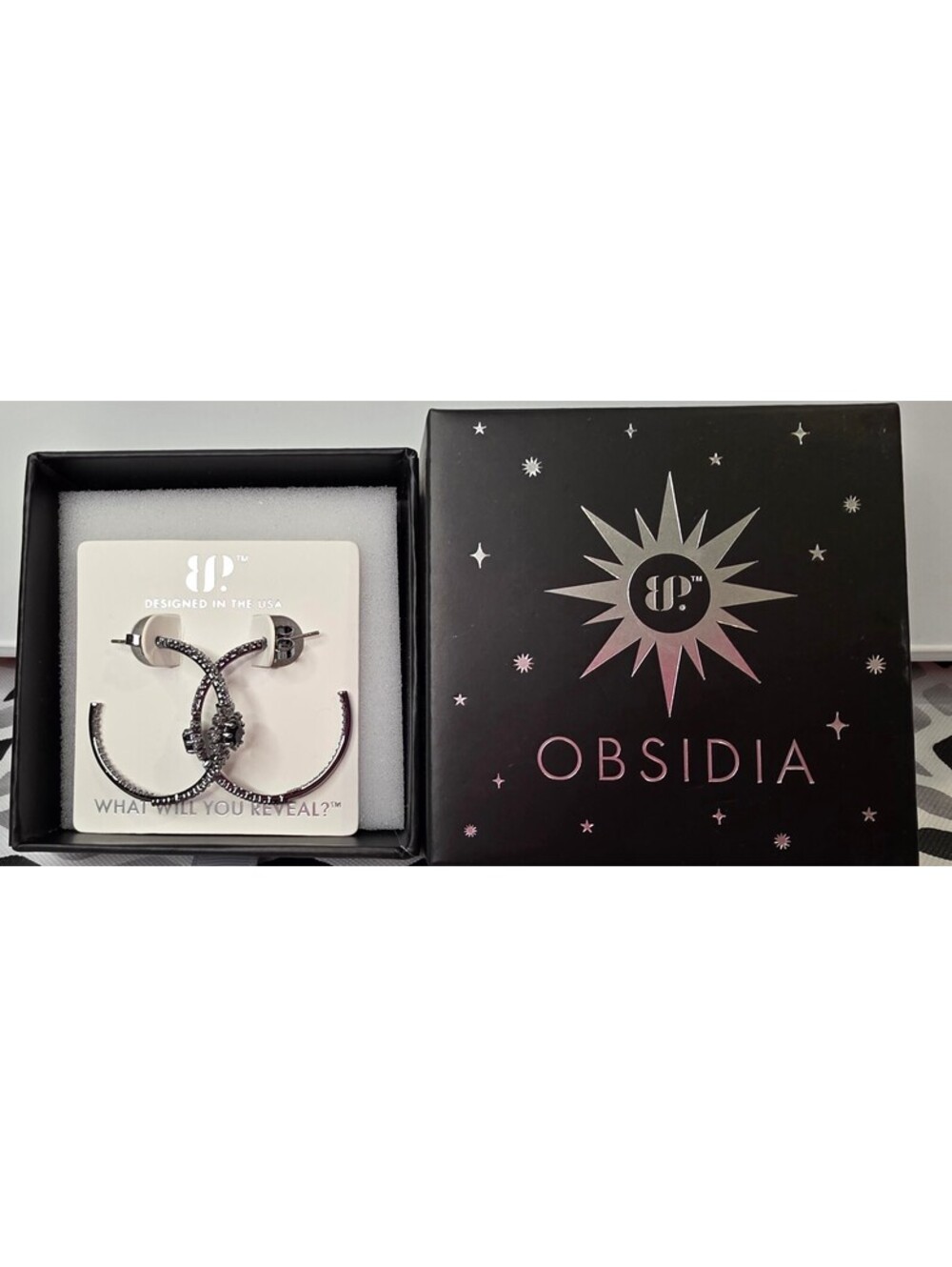 Obsidia The Dark Star Hoops Earrings with Lab-Created Onyx